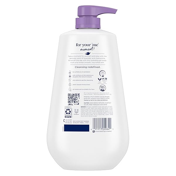 DOVE BODY WASH WITH PUMP RELAX LAVENDER OIL & CHAMOMILE FOR 24HR LOTION-SOFT SKIN MOISTURIZING SKIN CLEANSER WITH NO SULFATES NO PARABENS 30.6 OZ