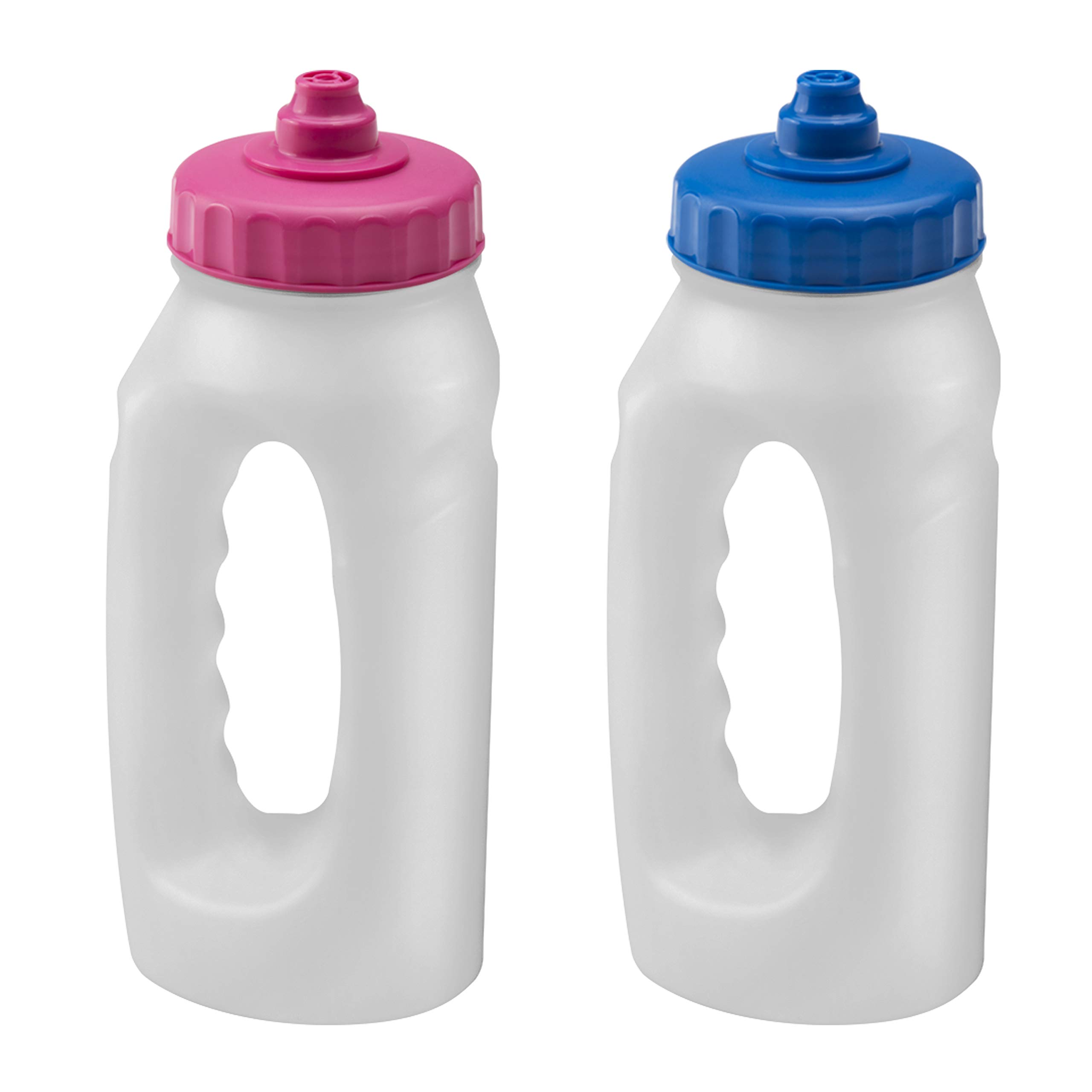 Jolly Brite Running Water Bottle Handheld 500ml Leakproof Spout Light Weight BPA Free Easy Grip Ideal for Runners Jogging Sports Gym Training 2 Pack (Pink & Blue Lids)