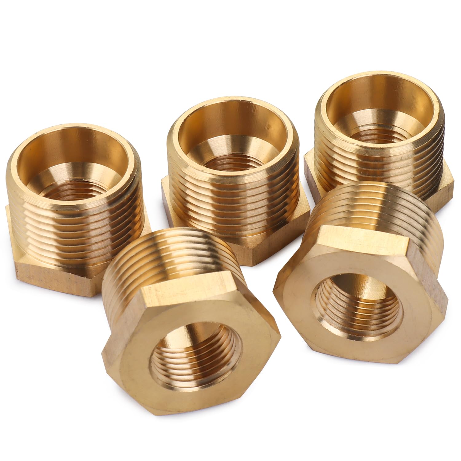 LTWFITTING Brass Pipe Hex Bushing Reducer Fittings 1-Inch Male BSPT x 1/2-Inch Female BSPP (Pack of 5)