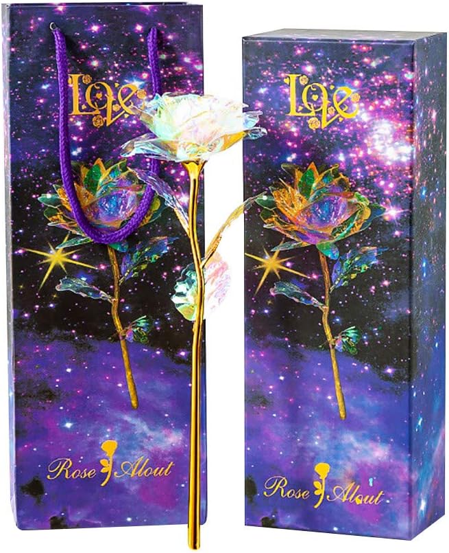 katrinnay 24K Gold foil Galaxy Rose Artificial Rose— Crystal Forever Rose —Unique Gifts for Valentine's Day, Mother's Day, Birthday, Anniversary, Wedding Gifts Supplies
