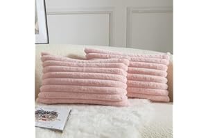 Mandioo Pack of 2 Decorative Throw Pillow Covers Faux Fur Striped Plush Soft Cushion Covers Pillow Cases Bedroom Living Room 