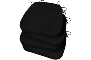 Basic Beyond Chair Cushions for Dining Chairs 4 Pack, D-Shaped Kitchen Chair Cushions with Ties Set of 4, 2.5" Thick Seat Cushions for Dining Room/Kitchen Chairs, 17" x 16", Black