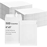 Fuutreo 500 Counts White Envelopes 6 x 9 Inch Self Adhesive Catalog Security Mailing Envelopes with Adhesive for Mailing Storage Organizing Home Office