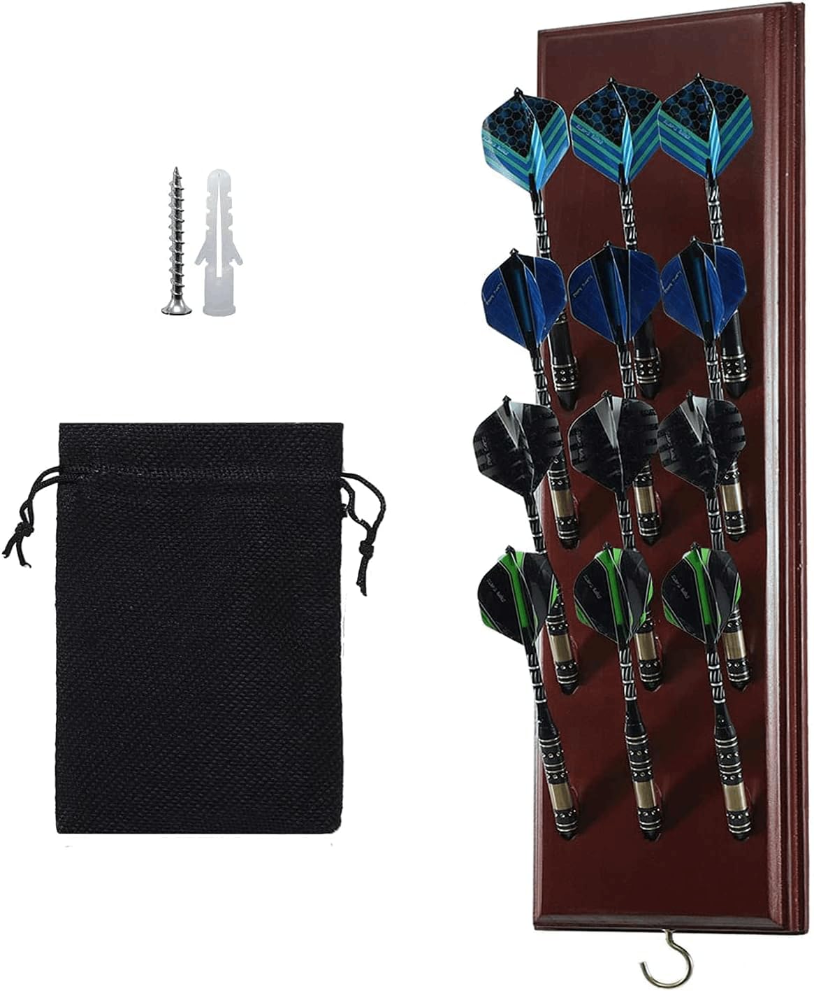 FDLS Darts Caddy Wall Mounted Darts Holder/Stand/with Metal Hook, Accessory Storage Bag, Displays 12 Set of Steel/Soft Tip Darts