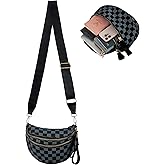 Checkered Crossbody Bum Bags for Women, Spacious Water-Resistant Nylon Shoulder Belt Bag Checkered Purse
