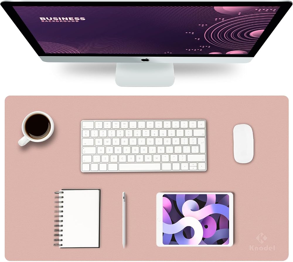 K KNODEL Small Office Leather Desk Mat 60x35cm Pink Waterproof Dual Sided