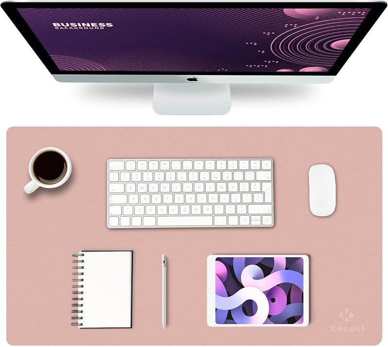 K KNODEL Small Office Leather Desk Mat 60x35cm Pink Waterproof Dual Sided