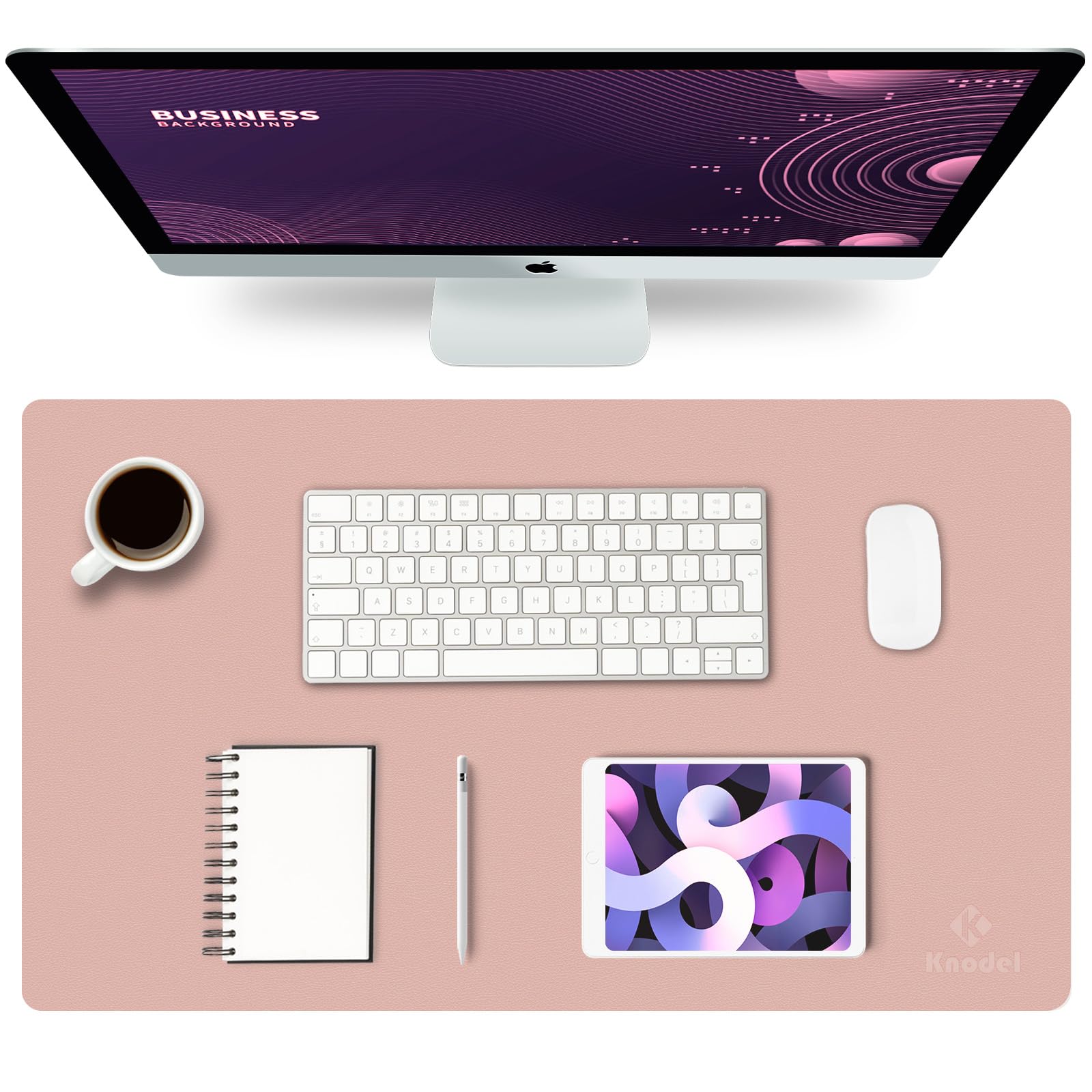 K KNODEL Small Office Leather Desk Mat, Mouse and Keyboard Pad, Computer and Laptop Mat, Desktop Protector and Cover, Writing Pad and Blotter (60x35cm, Pink) โ image 1
