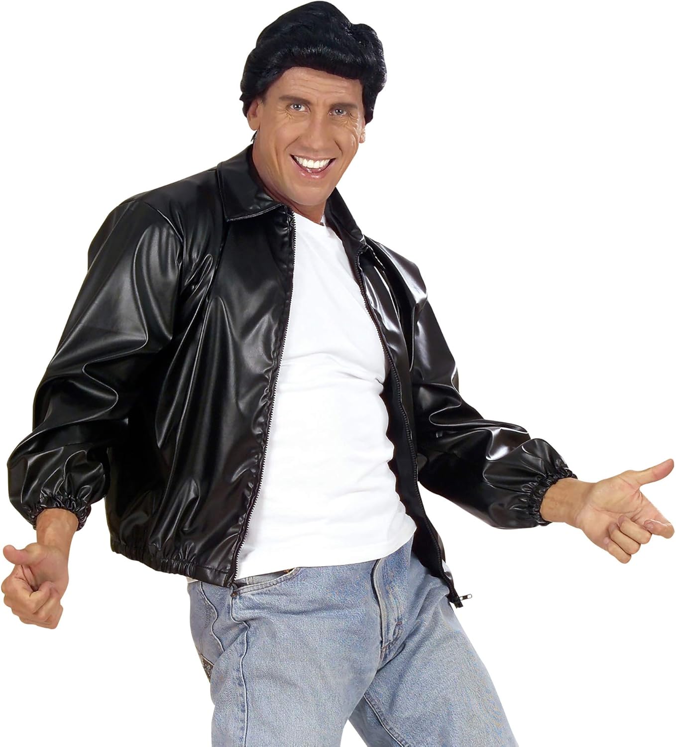 xL 50s Mens Black Jacket Leatherlook Costume Extra Large for Grease 50s Rock N Roll Fancy Dress
