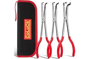 CoLuck 3Pcs 11" Hose Gripper Plier Set, 5/16-Inch, 1/2-Inch, 3/4-Inch Dia, Offset Spark Plug Boot Removal Pliers Serrated Jaw