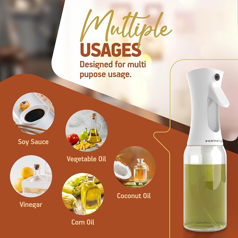 Pulverizador aceite spray de 300 ml, apto para freidora de aire y multiusos, spray aceite de cocina antigoteo, aceitera con dispensador, accesorios freidora sin aceite (Blanco)