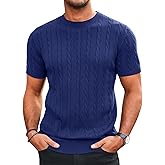 Runcati Mens Knit Short Sleeve T Shirts Casual Crewneck Slim Fit Shirt Cable Knitted Stretch Pullover Tees