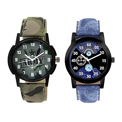 Boys Watch Blue & Army Leather Latest Analog Watches for Men Pack of 2