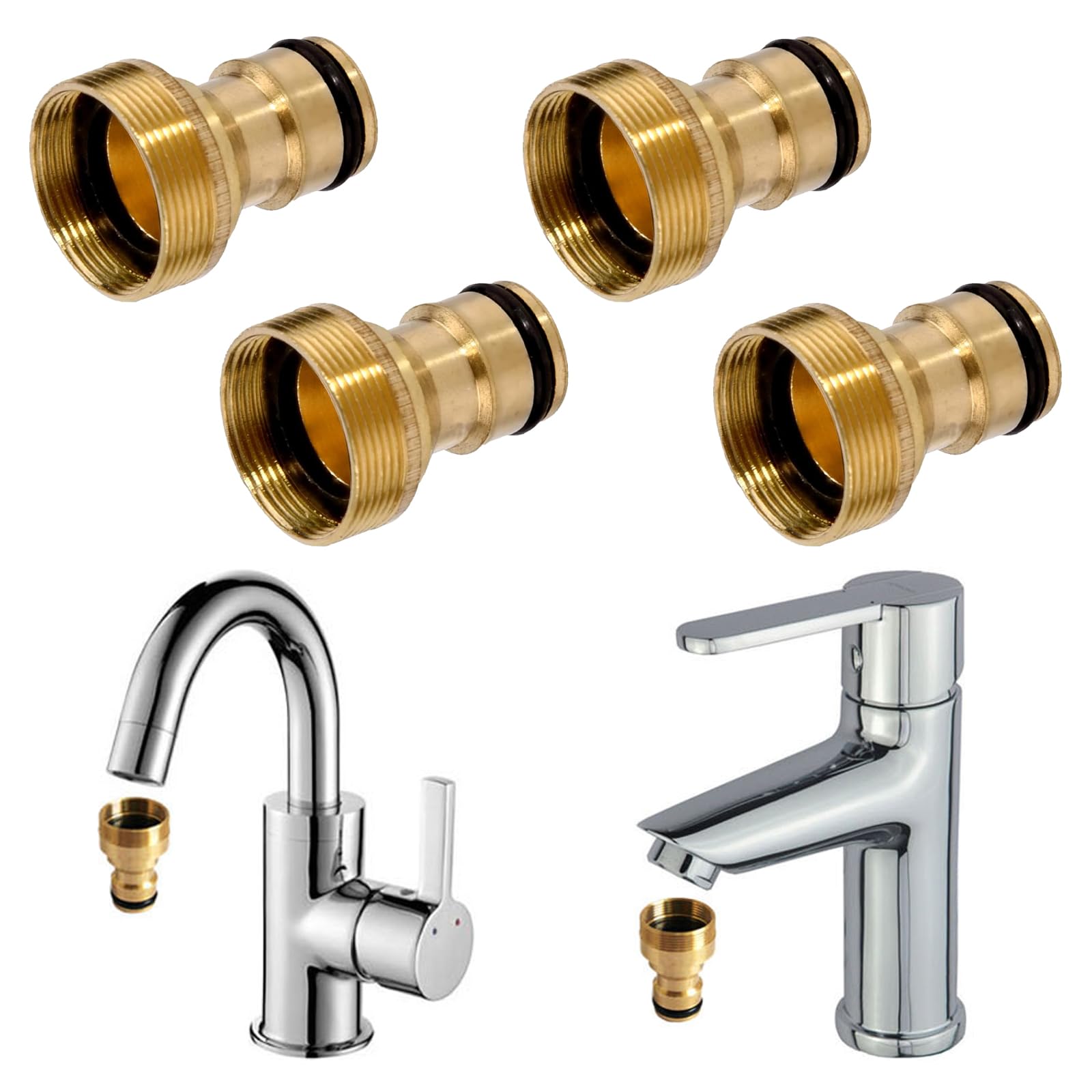 Brass Universal 4-Pcs Tap Connector Set - Adaptor Pipe Joiner, Universal Fitting Water Connector Adapter Tool for Kitchen & Garden Watering