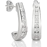 PRIVOSA Real Diamond Hoop Earrings for Women - Solid 14k Gold - 1/4 to 3/4 Carat Natural Diamonds - Graduated J Hoops - Big Hoop Earrings - Jewelry Gifts for Her