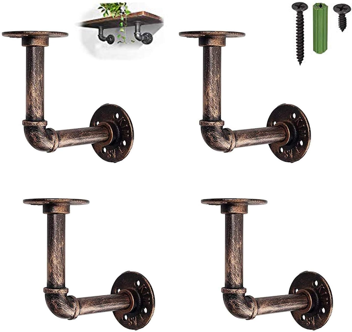 Pipe Shelf Brackets,eSynic 4Pcs Pipe Shelf Brackets Tube Rack