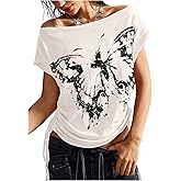 SOLY HUX Women's Grunge Off The Shoulder Tees Short Sleeve Graphic T Shirts Summer Tops