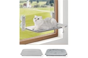 Cordless Cat Window Hammock, Airsfish 20"x12" Foldable Cat Window Hammock 360°View with Two Zipper Design Covers/4 Strong Suction Cups Holds Up to 40 lbs Cat Beds