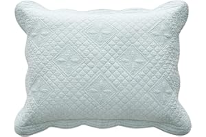 Sage Garden Luxury Pure Cotton Quilted Standard Pillow Sham 20" x 26" By Calla Angel, Light Aqua, Standard