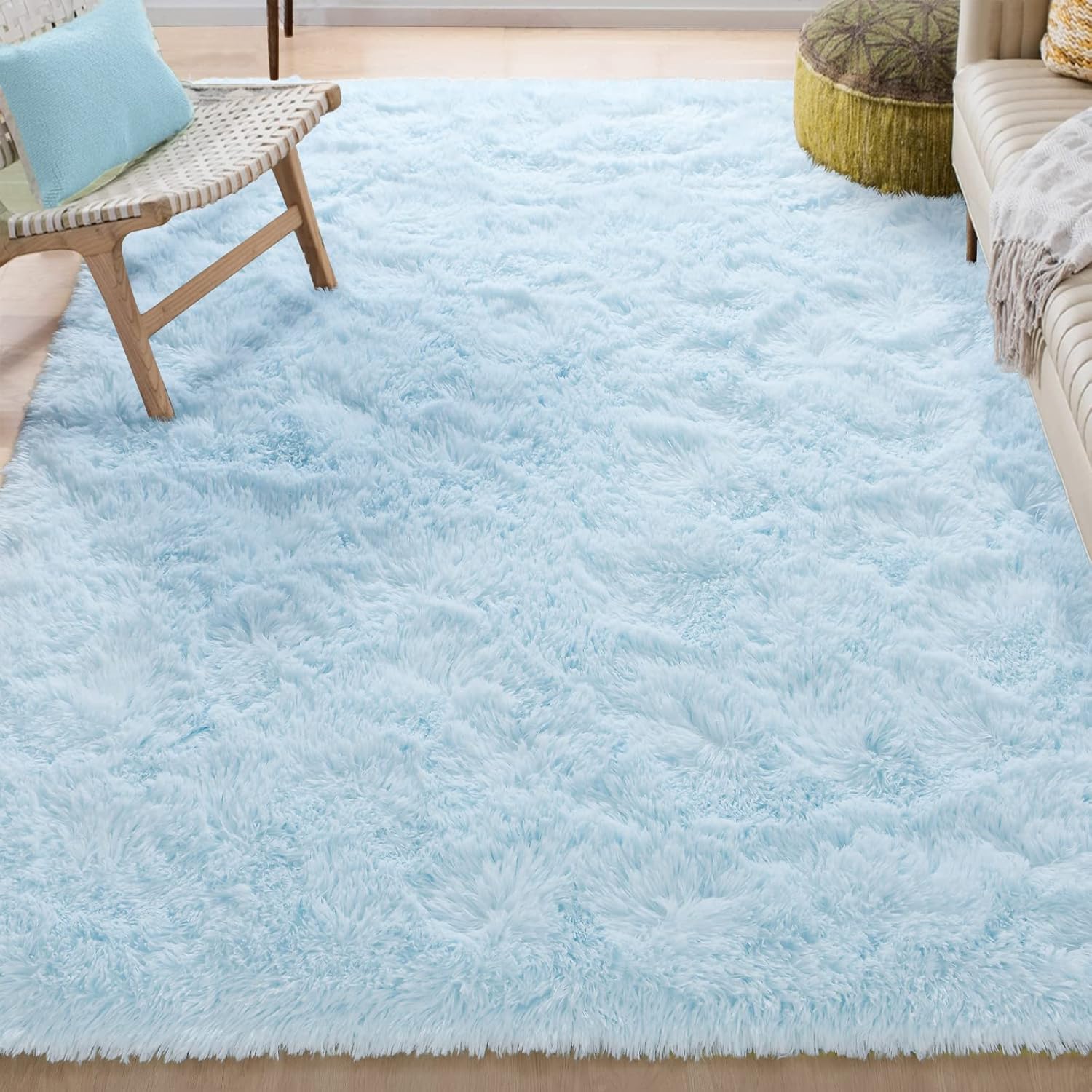 Kids' Room Décor - Merelax Soft Modern Indoor Shaggy Area Rug for Bedroom Livingroom Dorm Kids Room Home Decorative, Non-Slip Plush Fluffy Furry Fur Rugs Comfy Nursery Accent Floor Carpet 4x5.9 Feet, Baby Blue