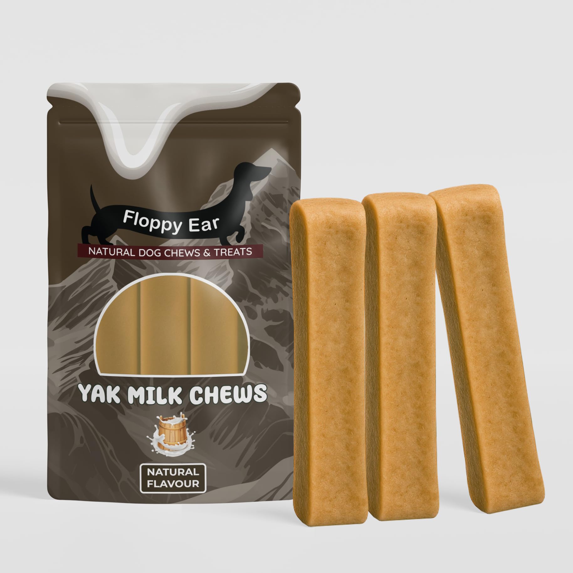 Floppy Ear Himalayan Yak Dog Chews - Yak Chews with Milk for Dogs Medium (pack of 3) - Protein & Calcium Rich Long Lasting Dental Sticks - Healthy Natural Snack