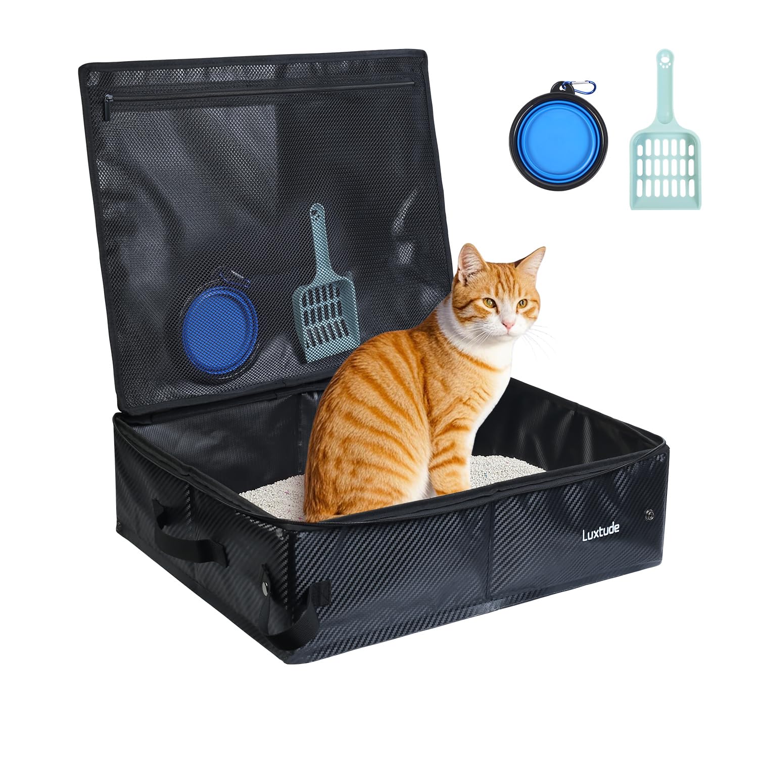 Photo 1 of Luxtude Travel Litter Box for Cats, Portable Litter Box for Cats, Travel Cat Litter Case with Zipper Lid, Foldable Car Litter Bag, Collapsible Litter Case, No Smell and Easy Clean, No Leakage
