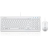 Perixx PERIDUO-303W, Wired Keyboard and Mouse Combo Set - USB - Compact Size 15.32"x5.59"x0.98" Dimension - Built-in Numeric Keypad - Piano White Finish - Chiclet Key Design