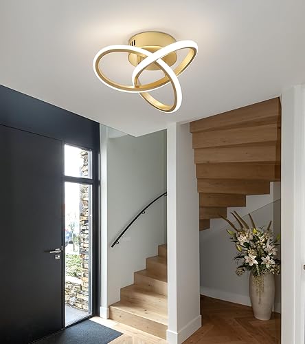 AMZASA Modern LED Ceiling Light Fixtures Gold Semi Flush Mount