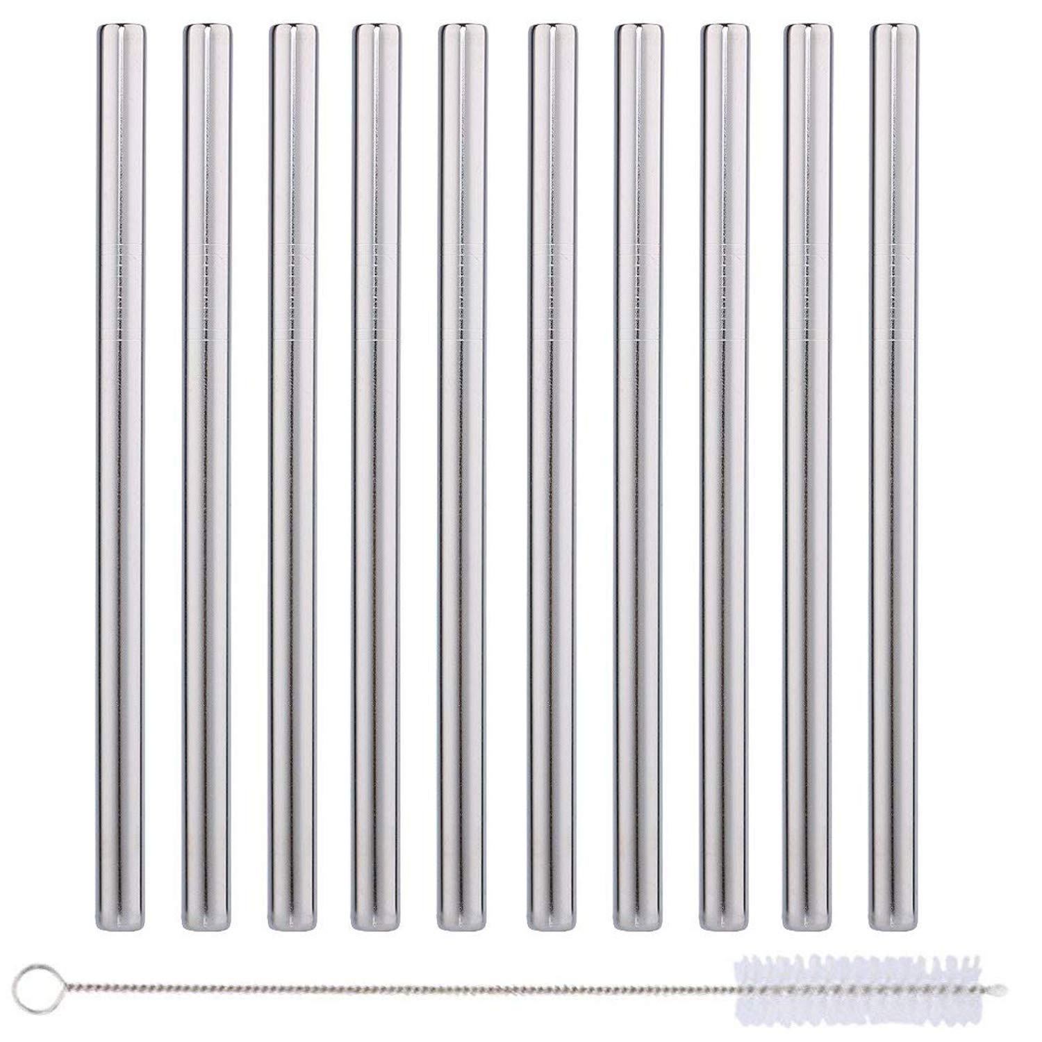 Photo 1 of IMPRESA Stainless Steel Boba Straw Set - 10-Pack Extra Wide Reusable Boba Straws with Cotton Storage Bag and Cleaning Rod for Bubble Tea, Smoothies & Shakes (8.5" Long)