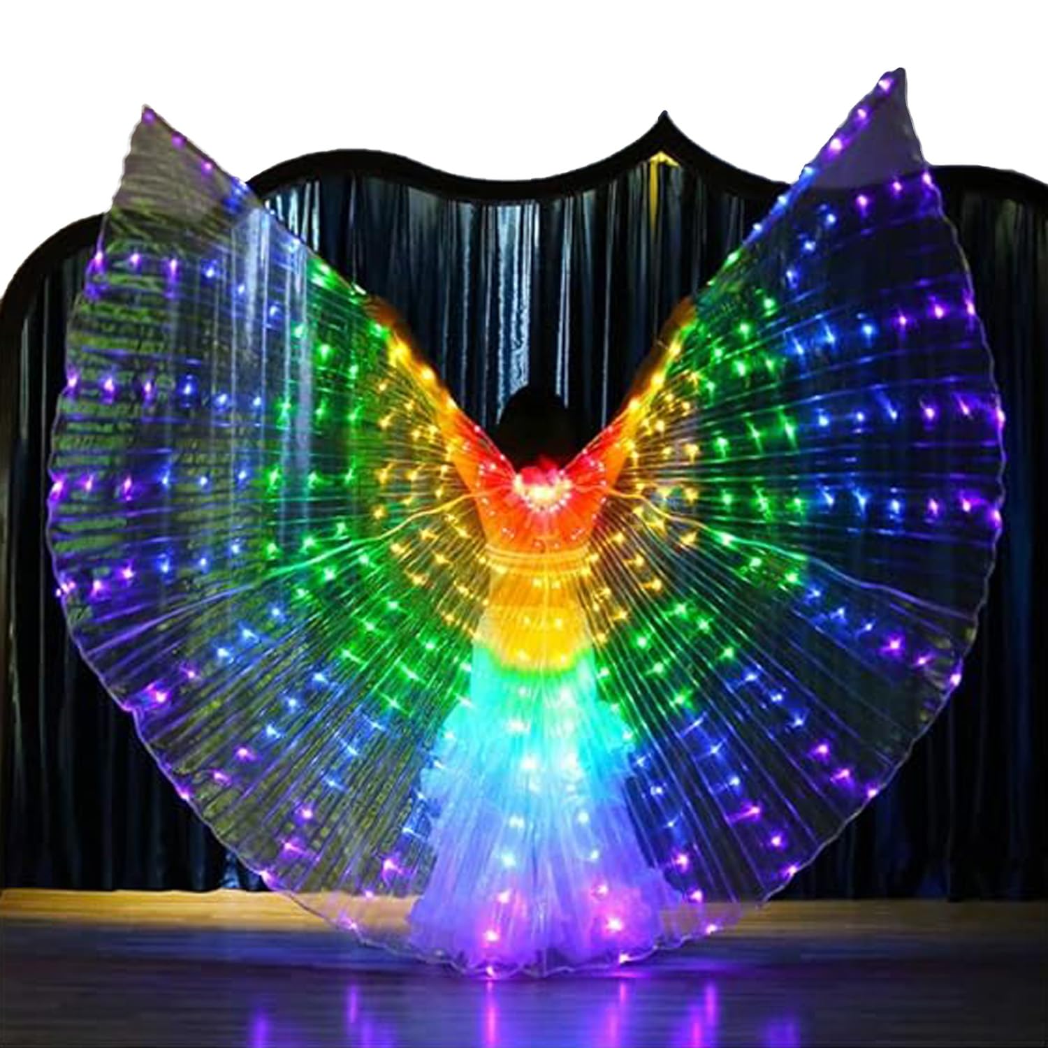 Ragyzity LED Isis Wings Glow Light Up Belly Dance Costumes with Sticks, Led Butterfly Wings,Led Glow Angel Wings, Light Up Wings for Carnival,Stage,Halloween Christmas Party (Adult Colorful)
