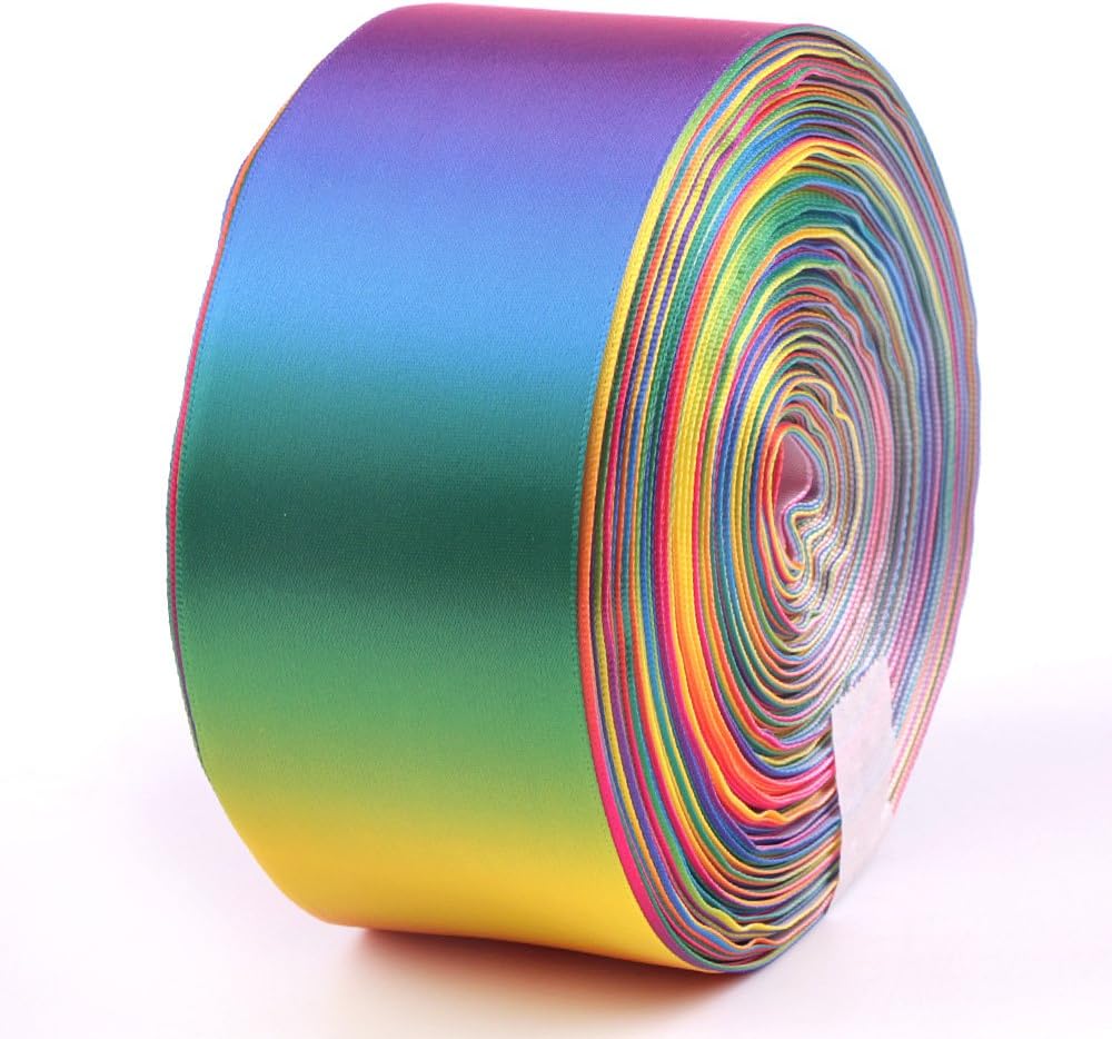 Rainbow Ribbon Double Side Colorful Printed 3" Wide 5 Yard for DIY Handmade Hair Bow Clip Accessories and Festival Wedding Party Birthday Bridal Shower Decoration