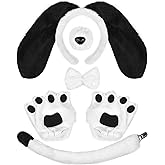 U-Goforst 5PCS Puppy Dog Ears Costume Set Floppy Headband Nose Tail Bowtie Paw for Adult Halloween Cosplay Accessories