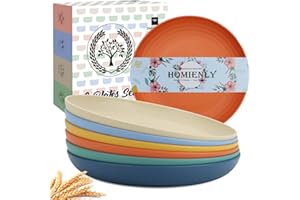 Homienly Deep Plates 6 PCS Reusable Dinner Plates Alternative for Plastic Plates Microwave and Dishwasher Safe Wheat Straw Plates for Kitchen Unbreakable Kids Plates with 6 Colors (10 INCH)