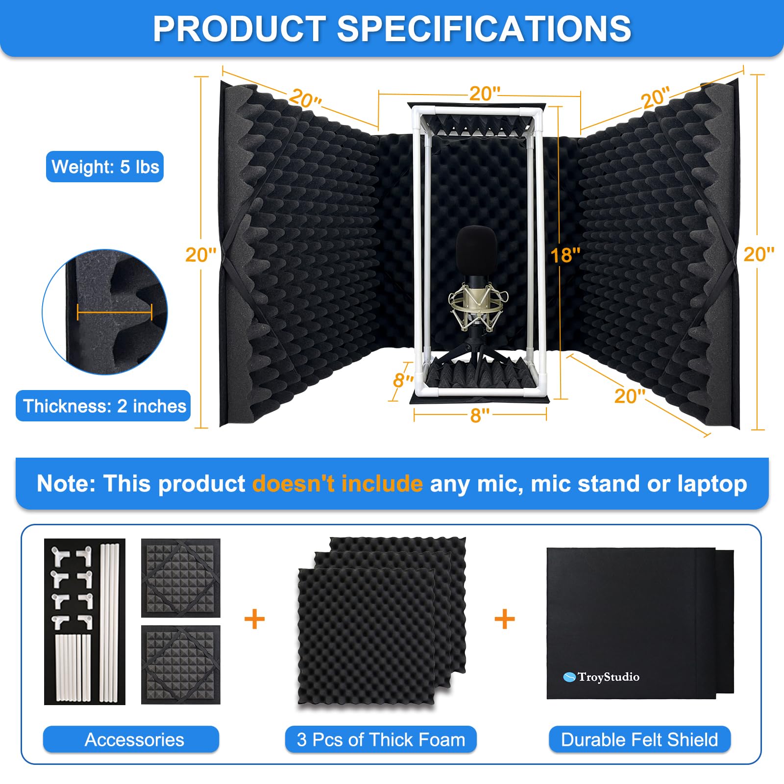 Mua Large Microphone Isolation Shield, Foldable Vocal Booth Reflection ...