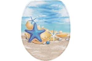Luarisgur Beach Starfish Bathroom Toilet Lid Cover Cute Oblong Round Elongated Toilet Seat Cover Soft and Absorbent Toilet Seat Lid Cover Accessories Fits Most Standard Lids