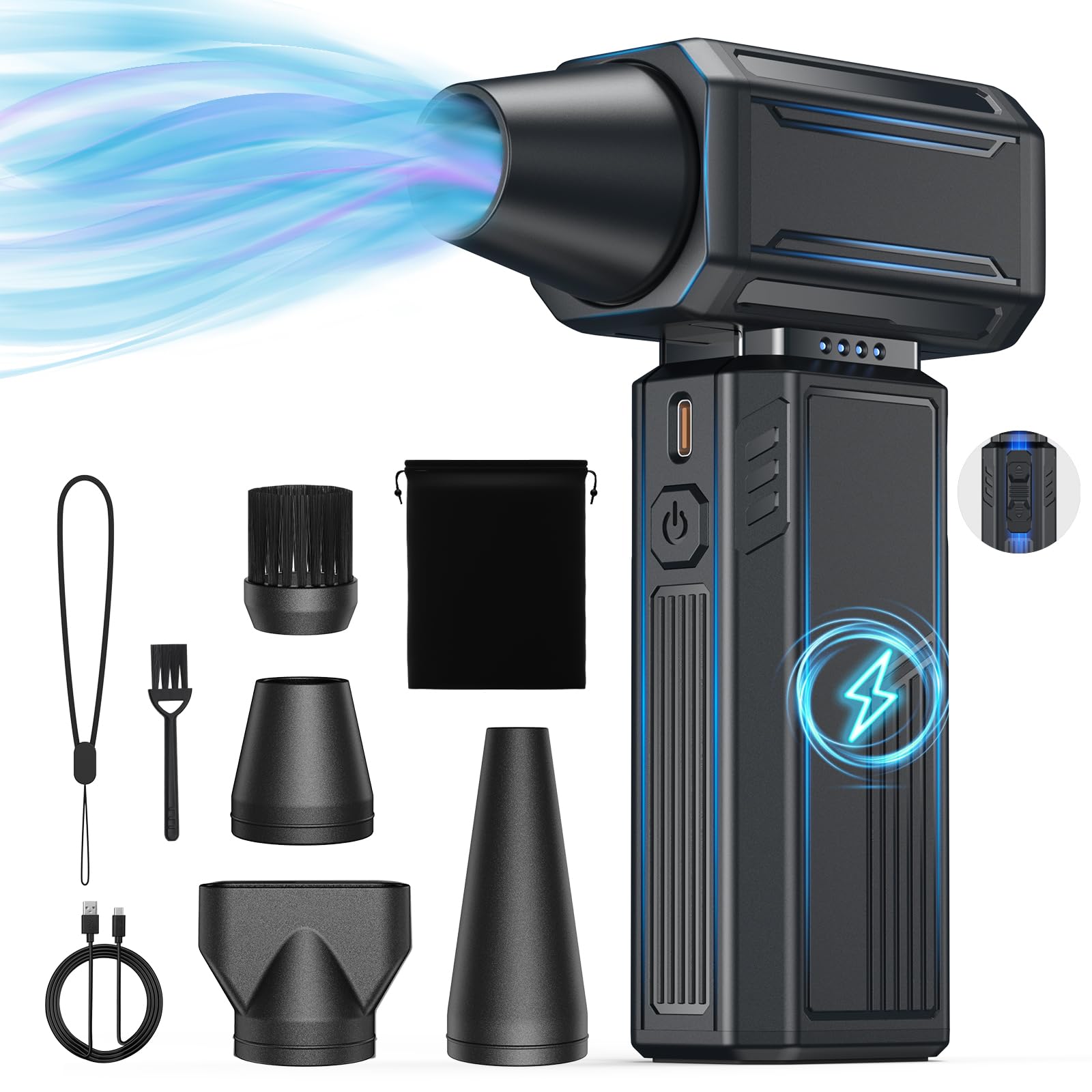 Photo 1 of ***FOR PARTS ONLY / NON-FUNCTIONAL*** Compressed Air Duster,200000RPM Electric Duster,Stepless Speed Mini Air Blower,Replace Canned Air Duster,Cordless Rechargeable Jet Fan Blower for Keyboard Computer Car Cleaning Dry-Black