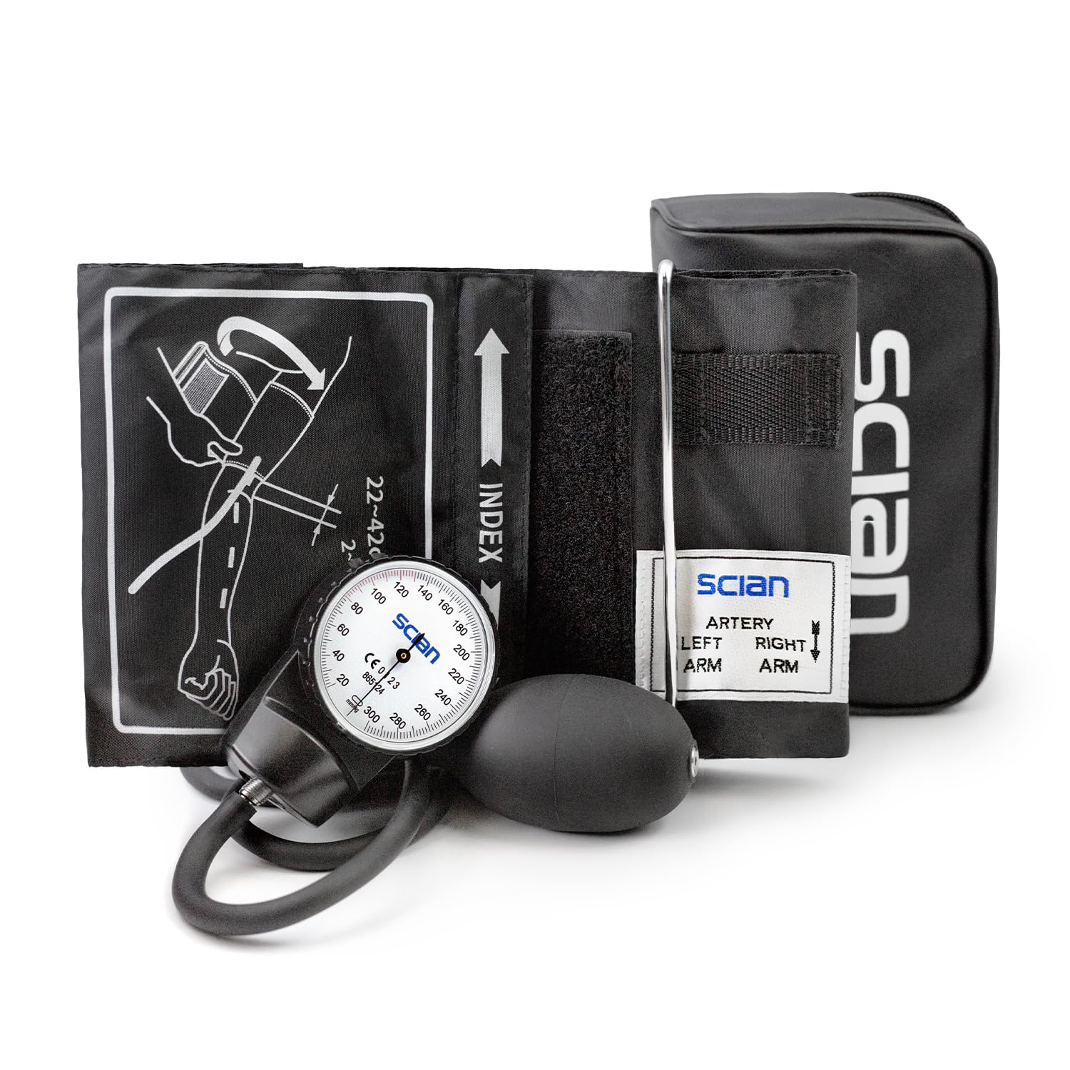 Scian Aneroid Sphygmomanometer - Manual Blood Pressure Cuff with D-Ring Universal Cuff 10-16", Carrying Bag for Nurse Doctor Senior Adult (Black)