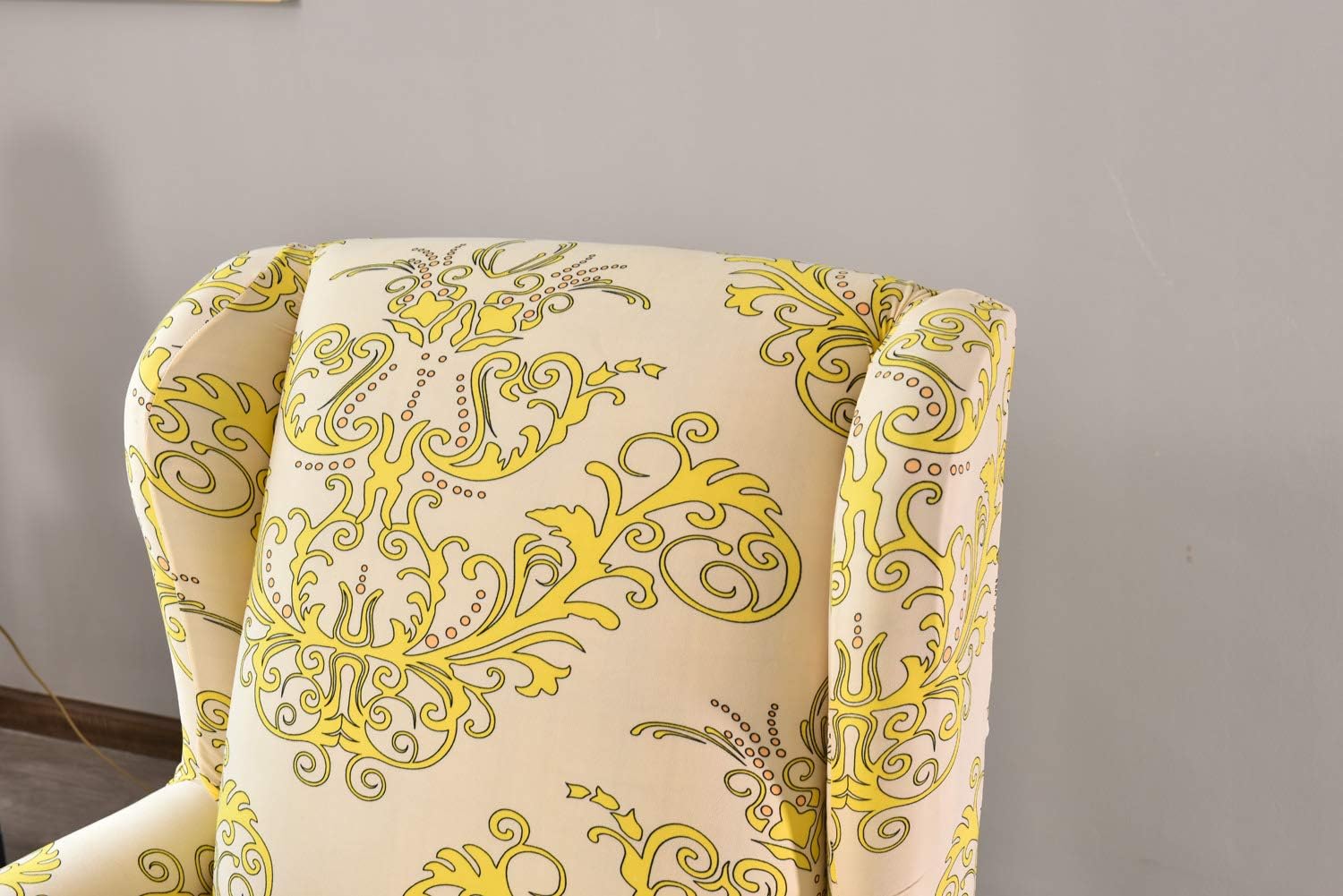 WAQIA Elegant Wing Chair Slipcovers Stretchy Wing Back Armchair Sofa Covers, Floral Printed Slipcovers for Wingback Chair Furniture Protector in Living Room, with A Seat Cushion Cover (Yellow): Home & Kitchen