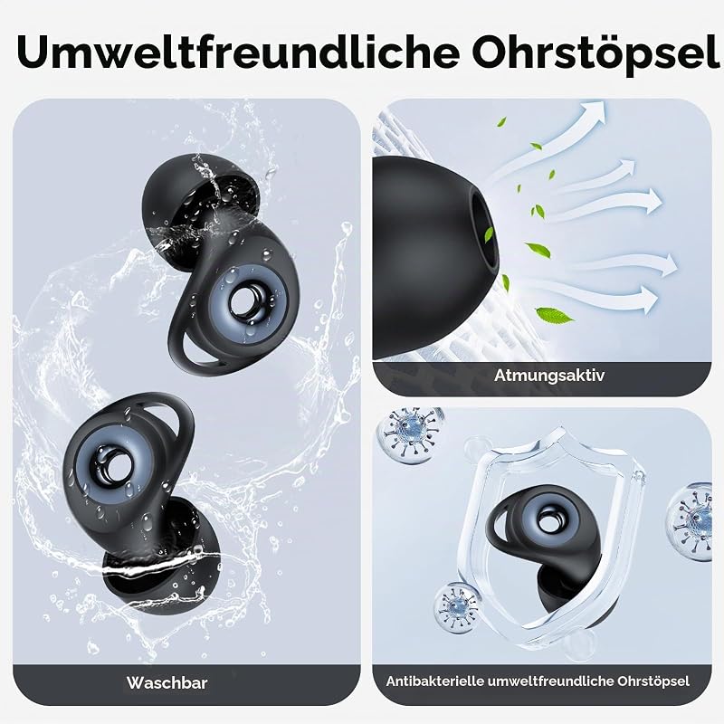 Ohrstöpsel zum Schlafen, 45dB Noise Cancelling Gehörschutz Silikon Earplugs
