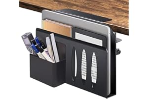 Xamoca Desk Side Storage - Under Desk Laptop Holder - No Drill Under Desk Storage, Hanging Desk Organizer, Laptop Holder, with Pen Holder, Side Desk Organizer for Office and Home