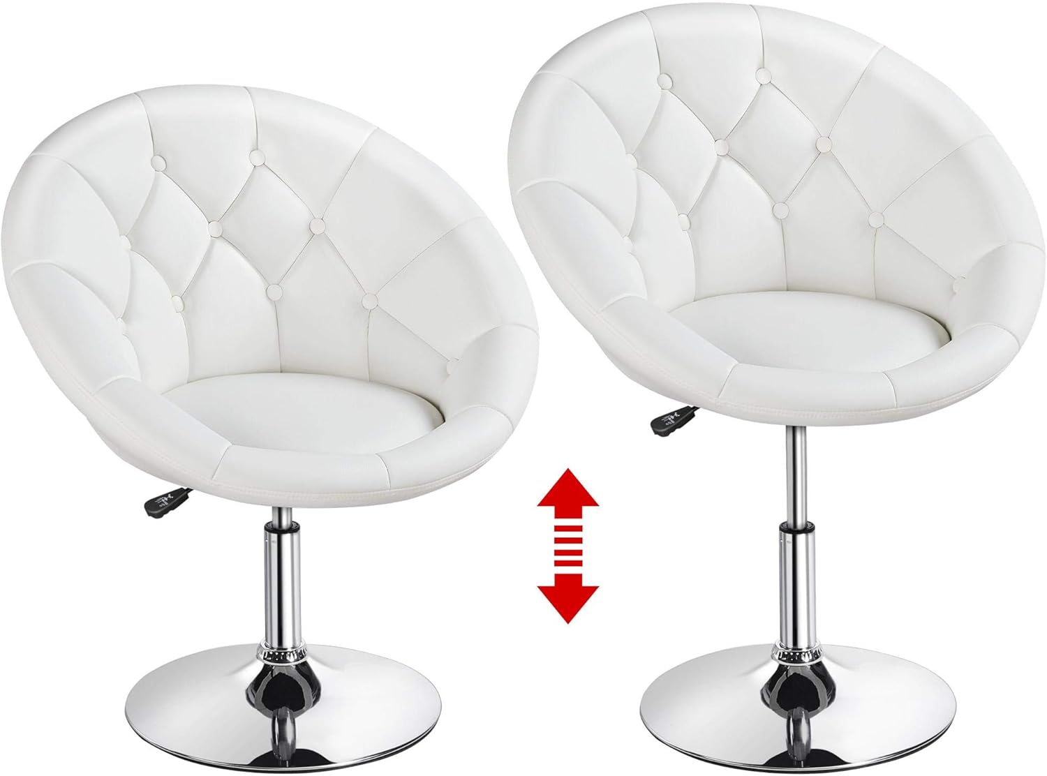 YAHEETECH Adjustable Modern Round Tufted Back Chair Tilt Swivel Chair Vanity Chair Barstool Lounge Pub Bar,White: Furniture & Decor