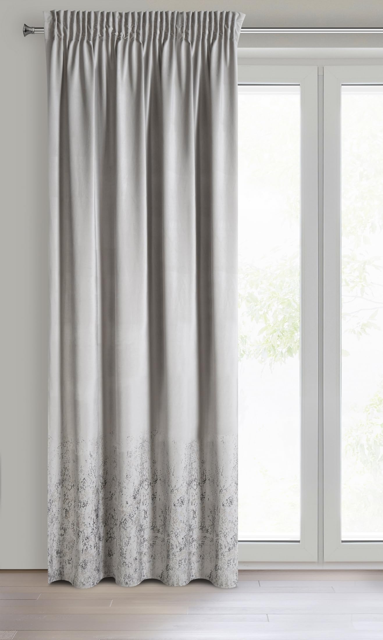 Eurofirany MIRELA Velvet Curtain, Velvet Curtain with Ruffle Tape, 1 Piece, Golden Pattern, Blackout, Glamour, Elegant Curtain for Living Room, Bedroom, 140 x 270 cm, Beige