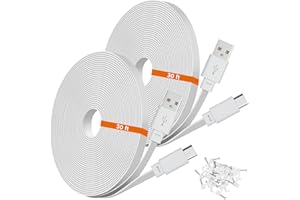 WEISHAN 2-Pack 30ft USB C Power Extension Cable Compatible with Ring Pan-Tilt Indoor Cam 2024 Release & WYZE Duo Cam Pan, Pan V4 2025 Security Camera - 9m Type-C Long Flat Charging Cord for CCTV Cam, White