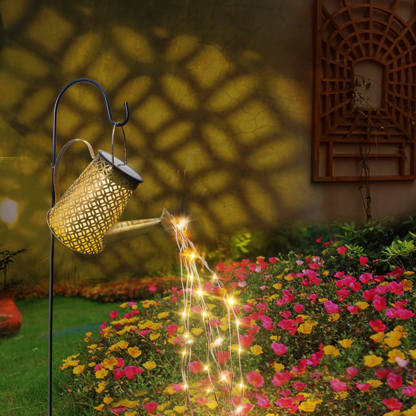 Bowfar Solar Watering Can with Lights,Hanging Solar Waterfall Lights Waterproof Christmas Decorations Outdoor Garden Decor for Yard Porch Lawn Backyard Landscape Pathway Patio Outside Gardening Gifts
