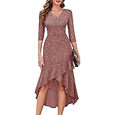 BeryLove Sequin Formal Cocktail Wedding Guest Dress Prom Sparkly Party Evening Gowns Ruffle Hi Low Midi Dresses