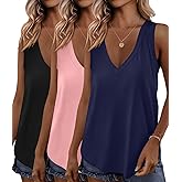 KKJ 3 Pack Womens Tank Tops 2026 Spring Summer Vacation Outfits V Neck Loose Sleeveless Blouse Casual Shirts Fashion Clothes