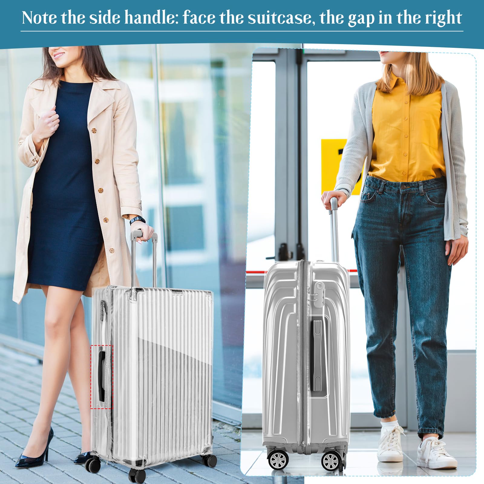 Yotako Upgraded Zippered Clear PVC Suitcase Cover, 24 Inch Luggage Covers for Suitcase Luggage Protector Cover 24''