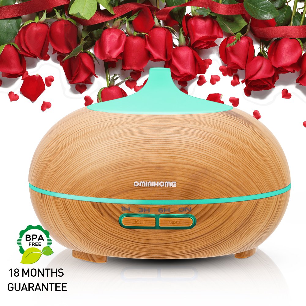 Ominihome Aromatherapy Essential Oil Diffuser, Wood Grain 300ml, 4 Time Setting, Ultrasonic Cool Mist Humidifier for Home, Office, Spa Baby, Yoga (shallow wood grain)