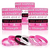 Pink Ribbon Breast Cancer Bracelets - 30 PCS Rubber Bracelet Party Favors Supplies Inspiring Silicone Wristbands with Hope Strength Breast Cancer Awareness Accessories Survivor Gifts for Women Girls