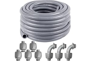 ANSGERY Flexible Electrical Conduit 1/2 Inch 50ft,Liquid-Tight Conduit And Connector Kit,Liquid Tight Flexible Electrical Conduit 1/2 Flexible Conduit With 5 Straight And 3 90-Degree Conduit Connector Fitting